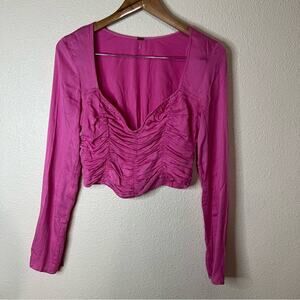 Free People FP pink smocked long sleeve cropped length blouse SMALL